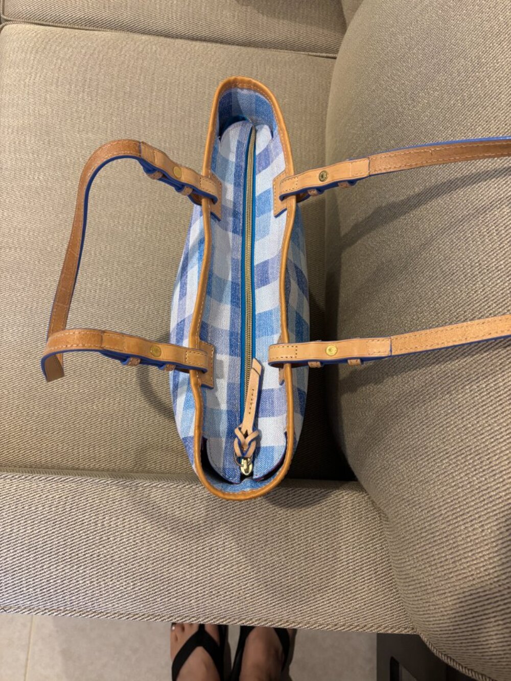 Dooney & Bourke Quadretto Small Leisure Shopper Blue Check Coated Cotton - Picture 5 of 8